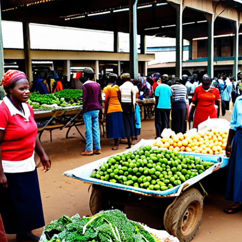 Home 11 **
A bustling market scene in Harare, Zimbabwe. People are selling fresh produce, but there's a sense of hardship visible in their faces and worn clothing. In the background, a government building with visible signs of disrepair. Include elements suggesting economic hardship and resilience. Fully clothed, appropriate attire, safe for work, perfect anatomy, natural proportions, professional, modest, family-friendly.
**