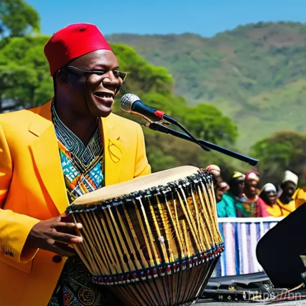 짐바브웨 음악 차트 1위 곡 - **Vibrant Zimbabwean Music Festival:** A charismatic Zimbabwean male musician, reminiscent of Mambo ...