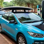 짐바브웨에서 전기차 충전소 찾기 - A bustling urban electric vehicle charging station in Harare, Zimbabwe, showing several cars plugged...