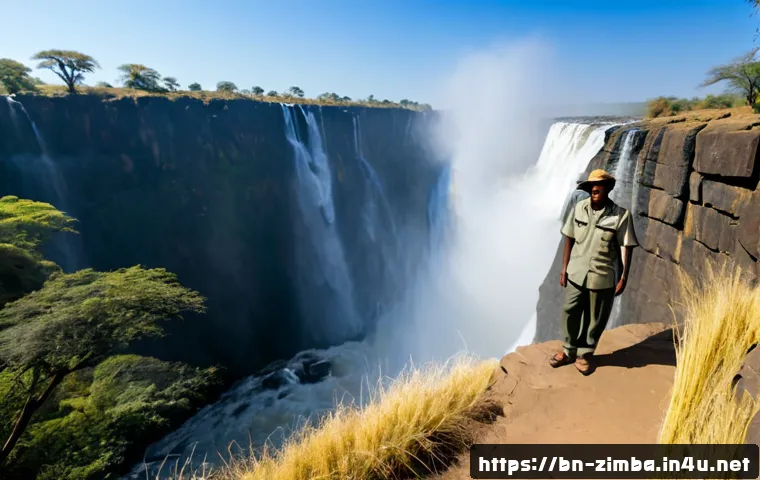 Home 17 짐바브웨 기후와 계절별 여행 추천 - Photorealistic wide travel scene in Zimbabwe during the dry season, an adult traveler in modest safa...